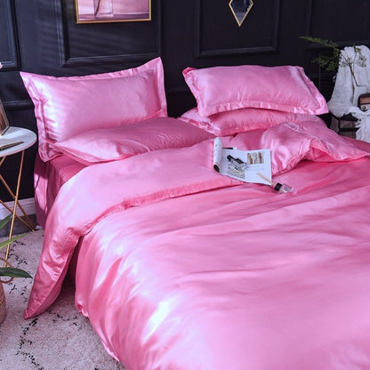 Rosa bonbon type satin - Drap Fodera / Copripiumino / 2 taies d'oreiller