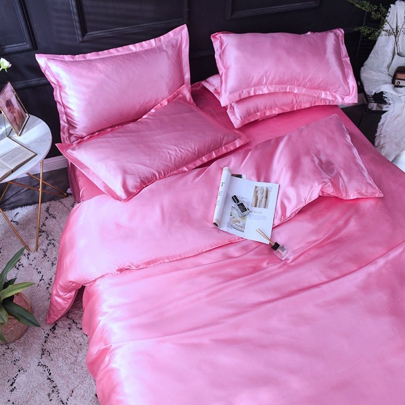 Rosa bonbon type satin - Drap Fodera / Copripiumino / 2 taies d'oreiller