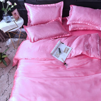 Rosa bonbon type satin - Drap Fodera / Copripiumino / 2 taies d'oreiller