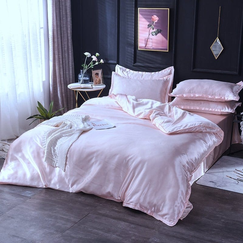 Rosa chiaro type satin - Drap Fodera / Copripiumino / 2 taies d'oreiller