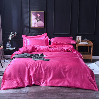 Rosa fushia type satin - Drap Fodera / Copripiumino / 2 taies d'oreiller