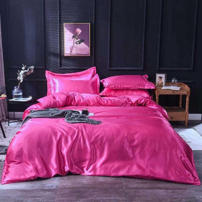 Rosa fushia type satin - Drap Fodera / Copripiumino / 2 taies d'oreiller