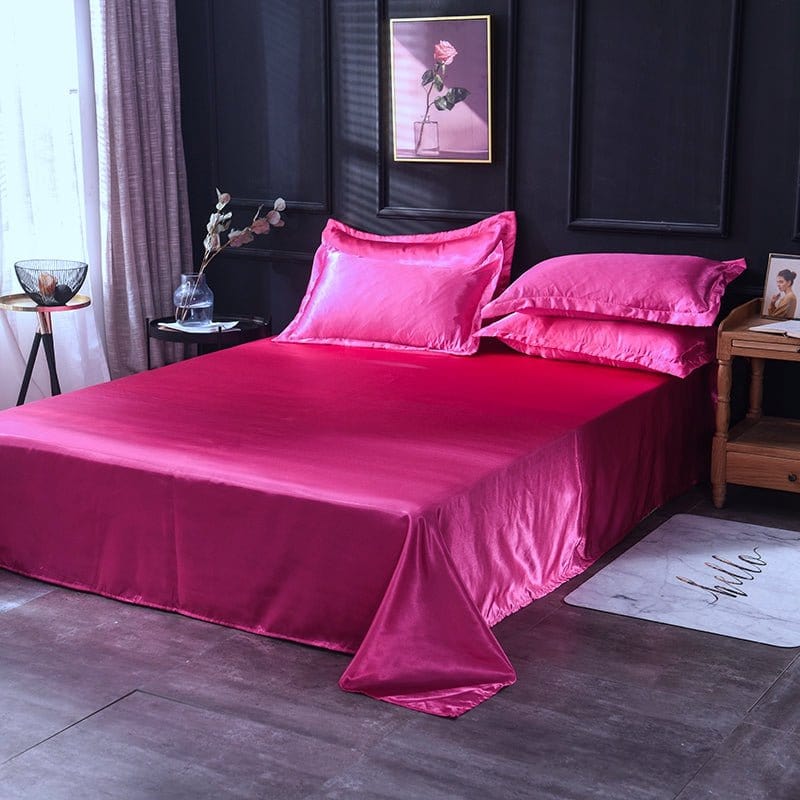 Rosa fushia type satin - Drap Fodera / Copripiumino / 2 taies d'oreiller