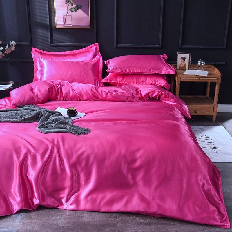 Rosa fushia type satin - Drap Fodera / Copripiumino / 2 taies d'oreiller