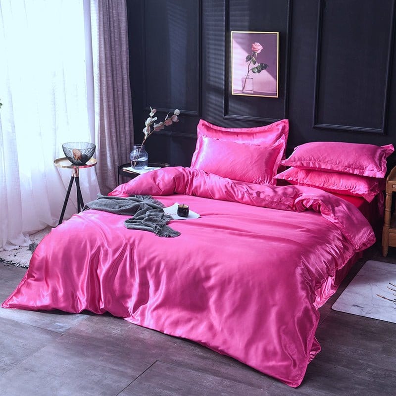 Rosa fushia type satin - Drap Fodera / Copripiumino / 2 taies d'oreiller
