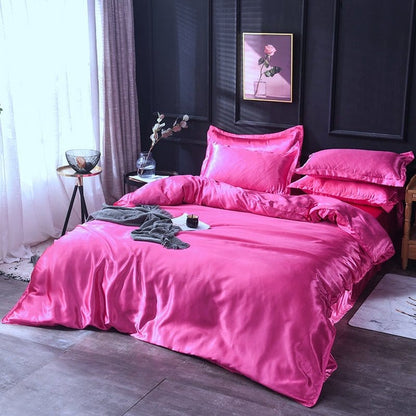 Rosa fushia type satin - Drap Fodera / Copripiumino / 2 taies d'oreiller