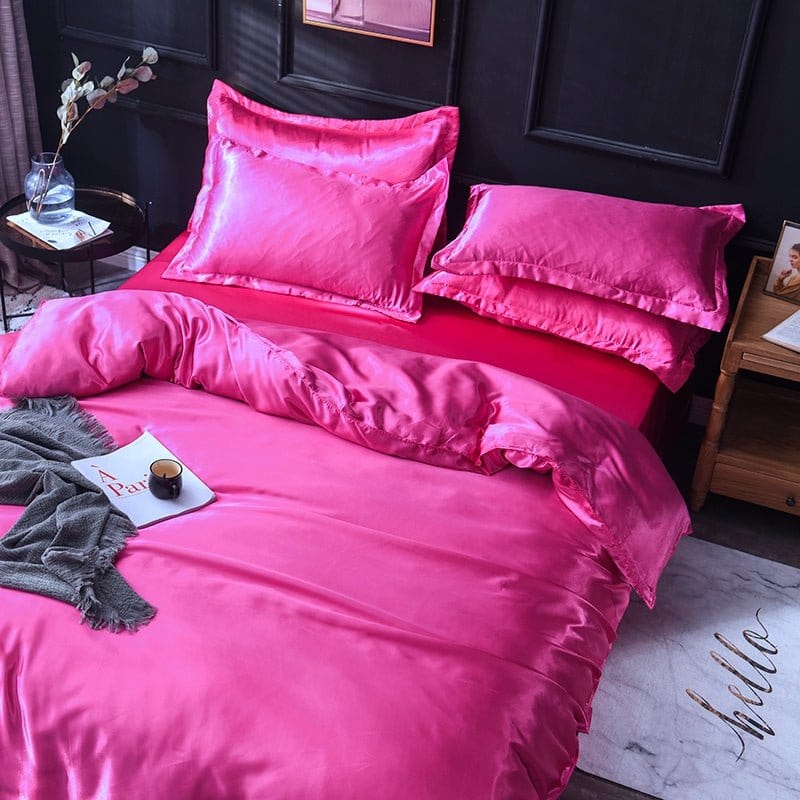 Rosa fushia type satin - Drap Fodera / Copripiumino / 2 taies d'oreiller