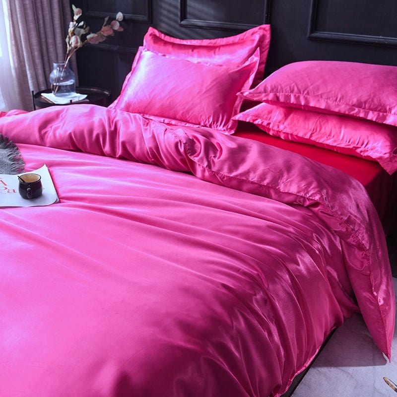 Rosa fushia type satin - Drap Fodera / Copripiumino / 2 taies d'oreiller