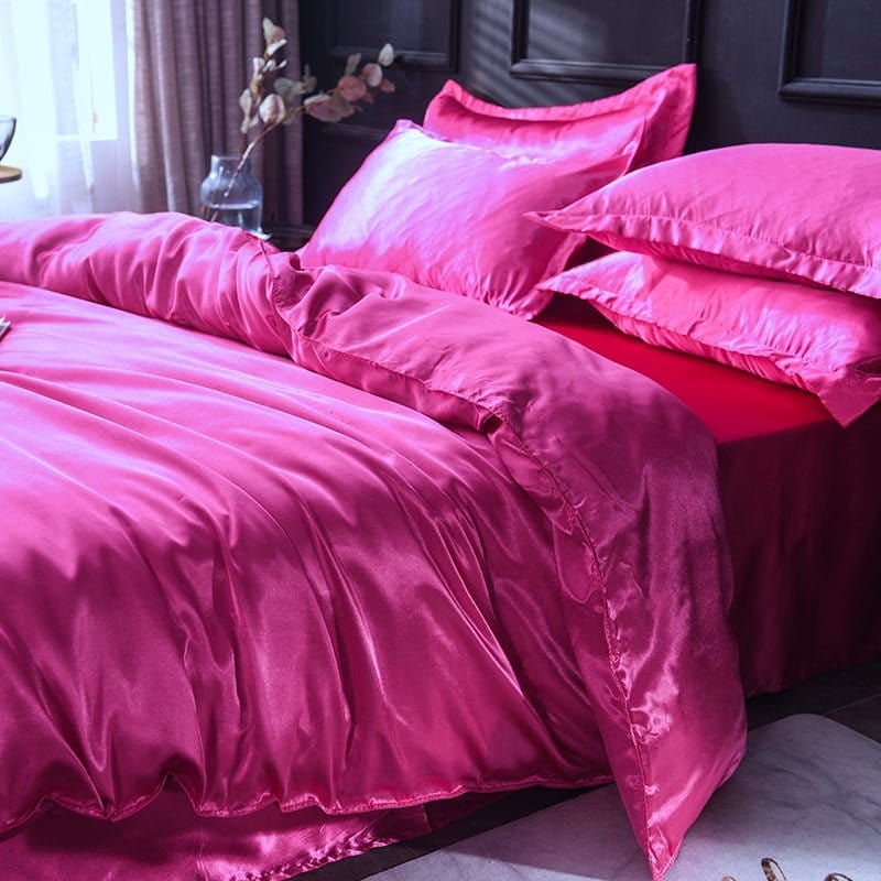Rosa fushia type satin - Drap Fodera / Copripiumino / 2 taies d'oreiller
