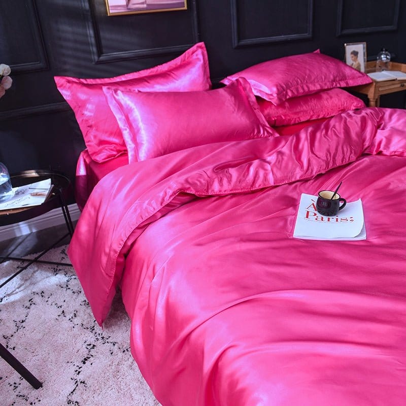 Rosa fushia type satin - Drap Fodera / Copripiumino / 2 taies d'oreiller