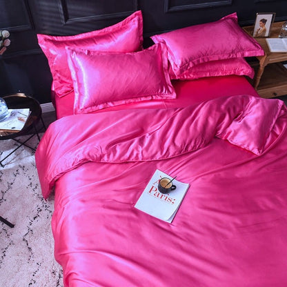 Rosa fushia type satin - Drap Fodera / Copripiumino / 2 taies d'oreiller