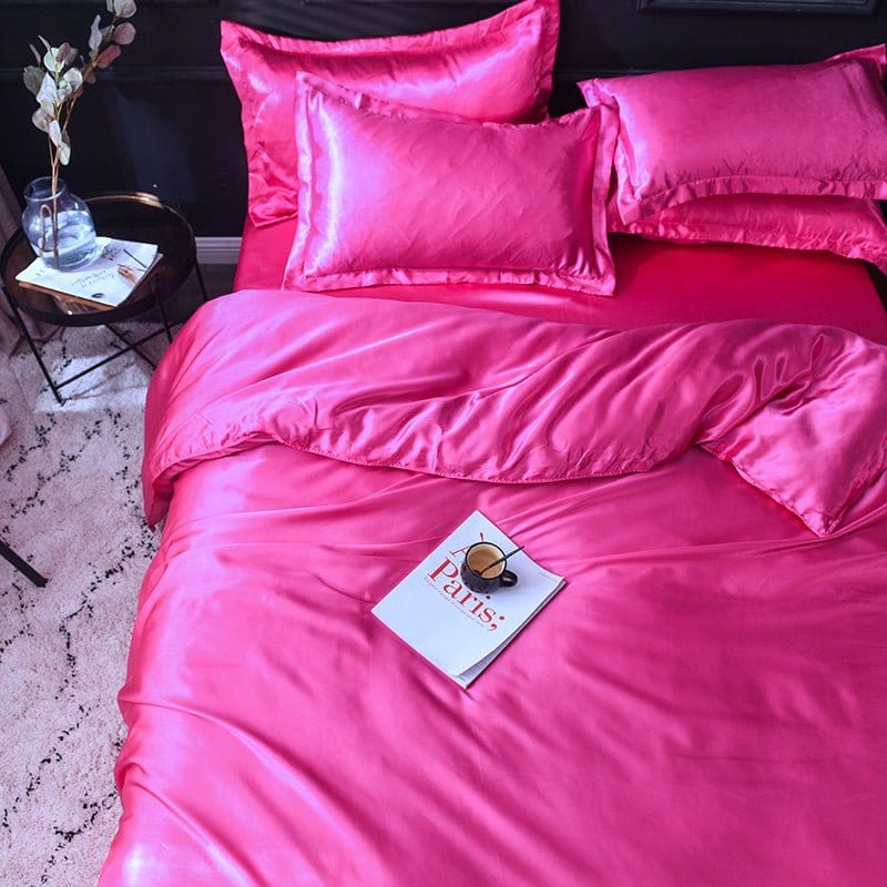 Rosa fushia type satin - Drap Fodera / Copripiumino / 2 taies d'oreiller