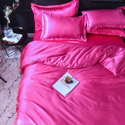 Rosa fushia type satin - Drap Fodera / Copripiumino / 2 taies d'oreiller