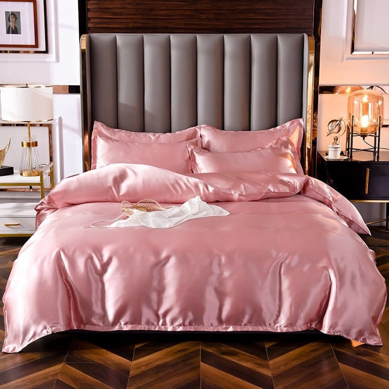 Rosa pêche type satin - Drap Fodera / Copripiumino / 2 taies d'oreiller