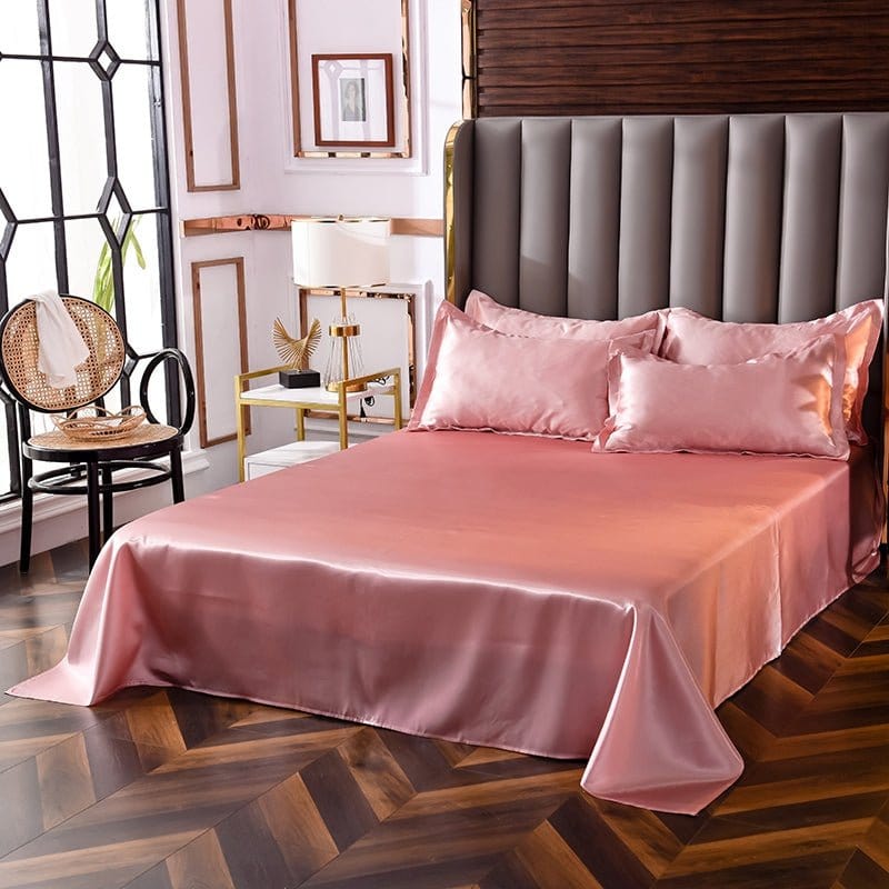 Rosa pêche type satin - Drap Fodera / Copripiumino / 2 taies d'oreiller