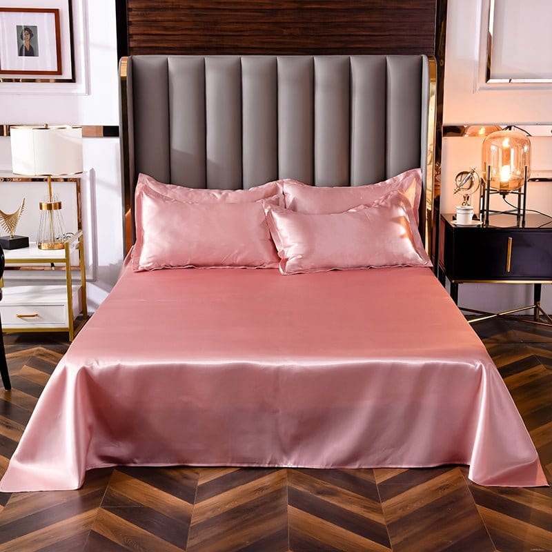 Rosa pêche type satin - Drap Fodera / Copripiumino / 2 taies d'oreiller