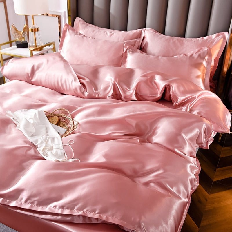 Rosa pêche type satin - Drap Fodera / Copripiumino / 2 taies d'oreiller