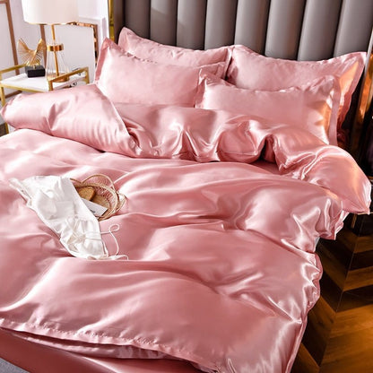 Rosa pêche type satin - Drap Fodera / Copripiumino / 2 taies d'oreiller