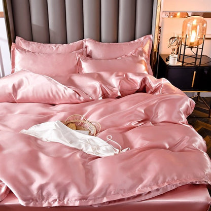 Rosa pêche type satin - Drap Fodera / Copripiumino / 2 taies d'oreiller