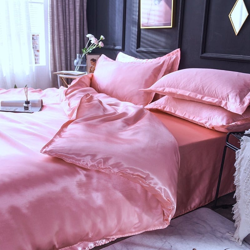 Rosa type satin - Drap Fodera / Copripiumino / 2 taies d'oreiller