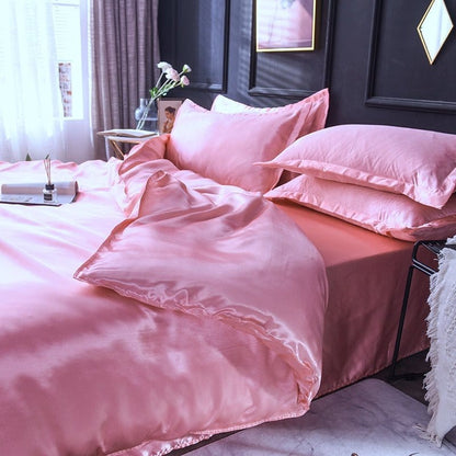 Rosa type satin - Drap Fodera / Copripiumino / 2 taies d'oreiller