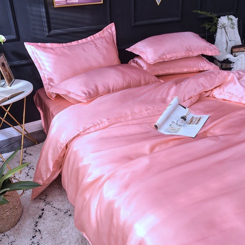 Rosa type satin - Drap Fodera / Copripiumino / 2 taies d'oreiller