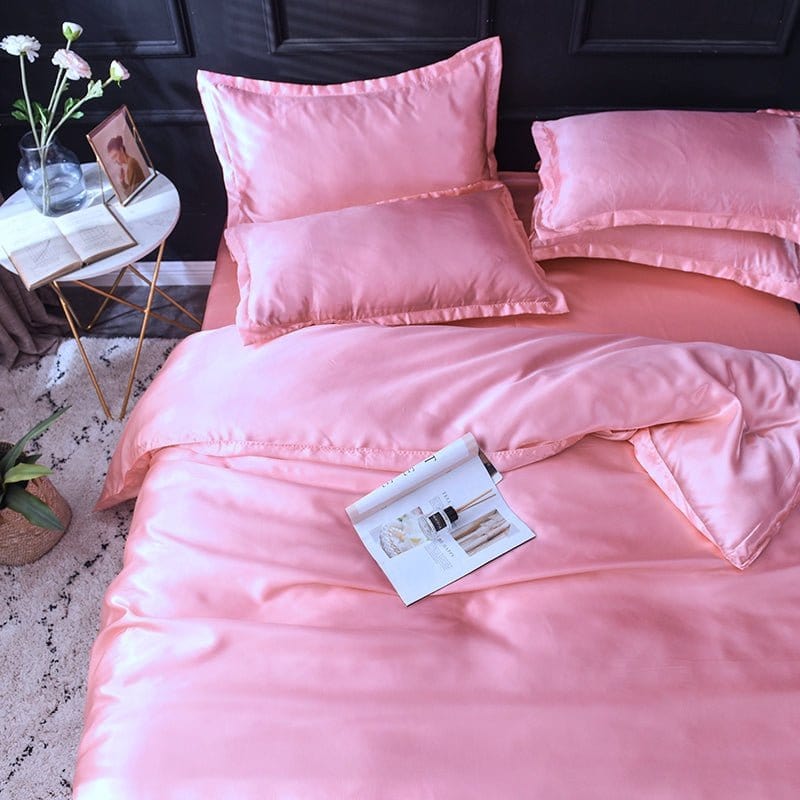 Rosa type satin - Drap Fodera / Copripiumino / 2 taies d'oreiller
