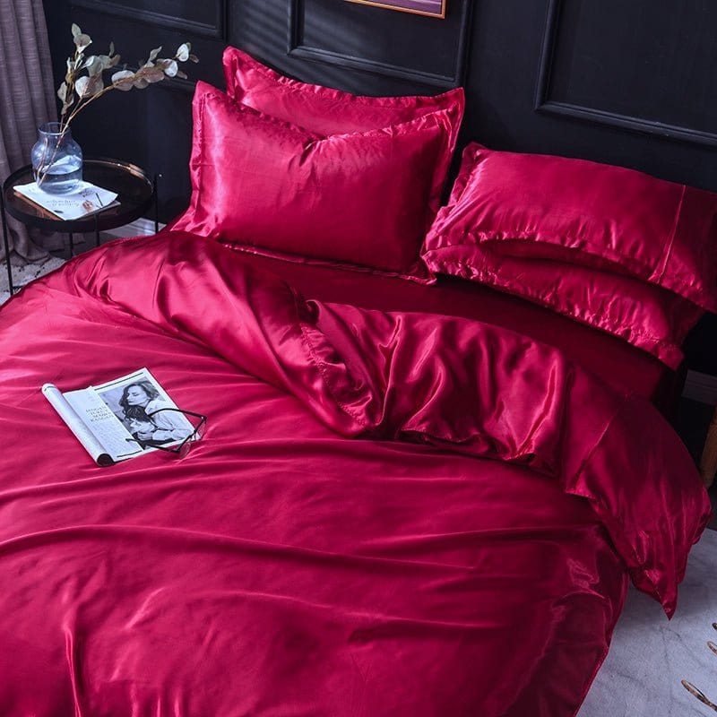 Rosso type satin - Drap Fodera / Copripiumino / 2 taies d'oreiller