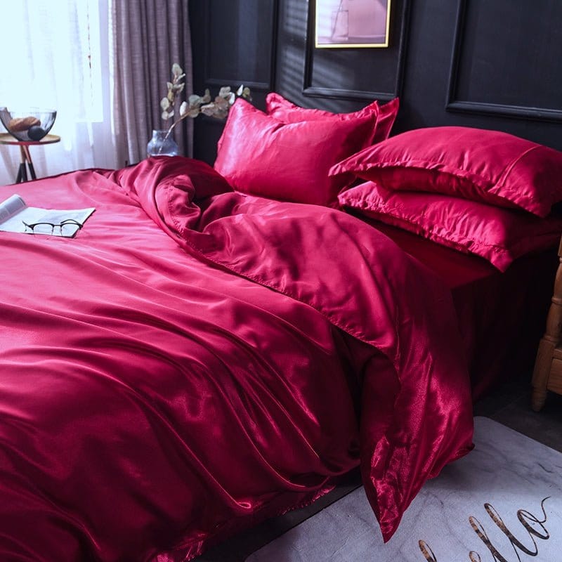 Rosso type satin - Drap Fodera / Copripiumino / 2 taies d'oreiller