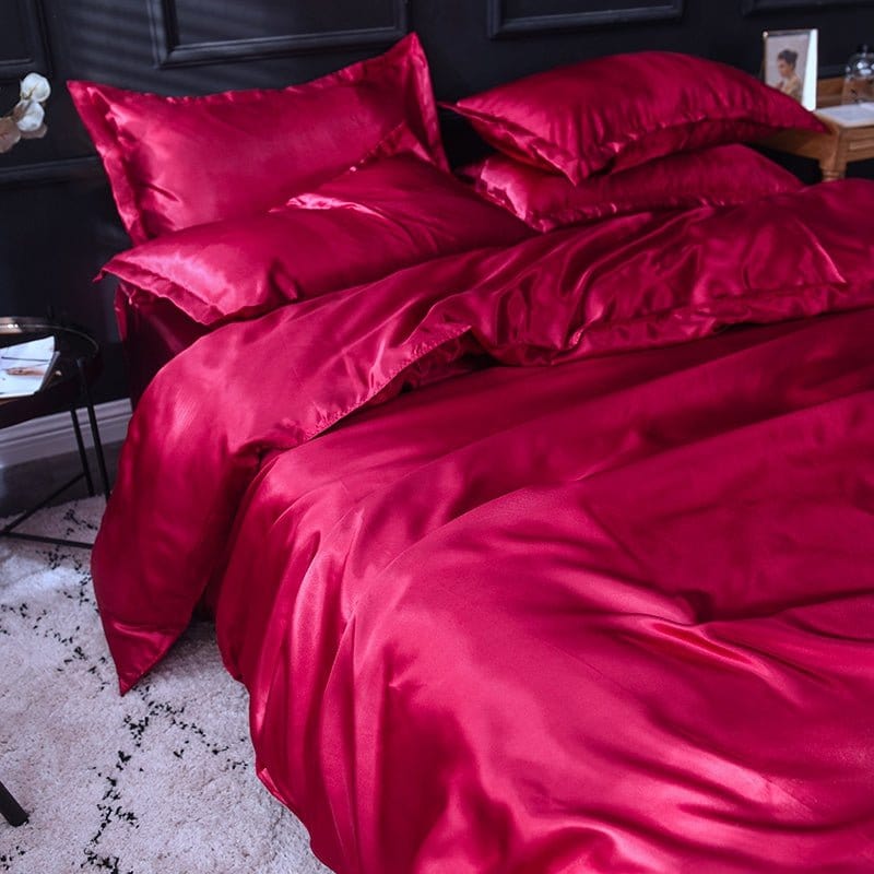 Rosso type satin - Drap Fodera / Copripiumino / 2 taies d'oreiller