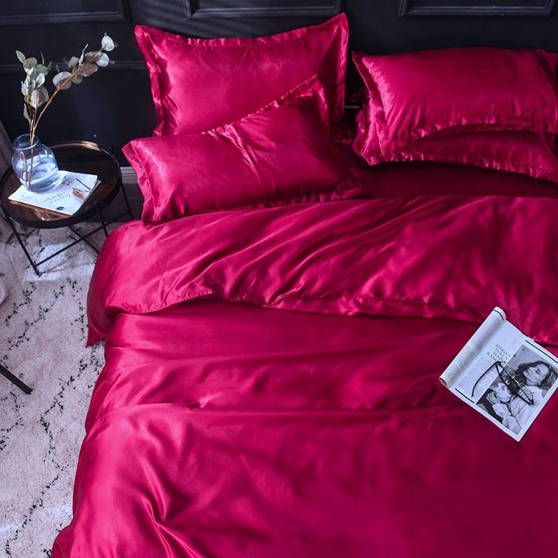 Rosso type satin - Drap Fodera / Copripiumino / 2 taies d'oreiller