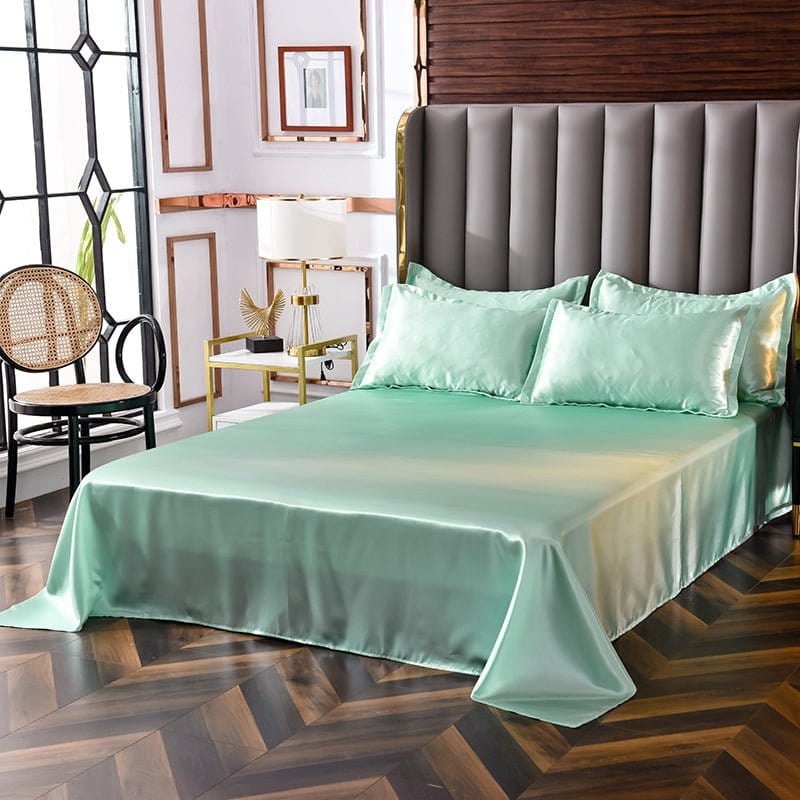 Verde opaline type satin - Drap Fodera / Copripiumino / 2 taies d'oreiller