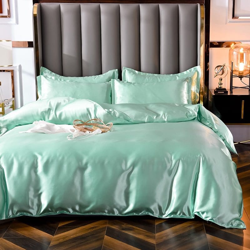 Verde opaline type satin - Drap Fodera / Copripiumino / 2 taies d'oreiller