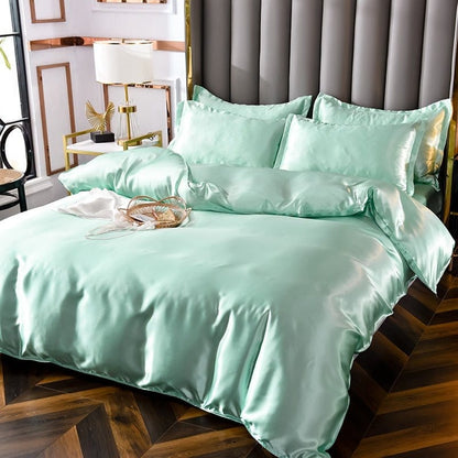 Verde opaline type satin - Drap Fodera / Copripiumino / 2 taies d'oreiller