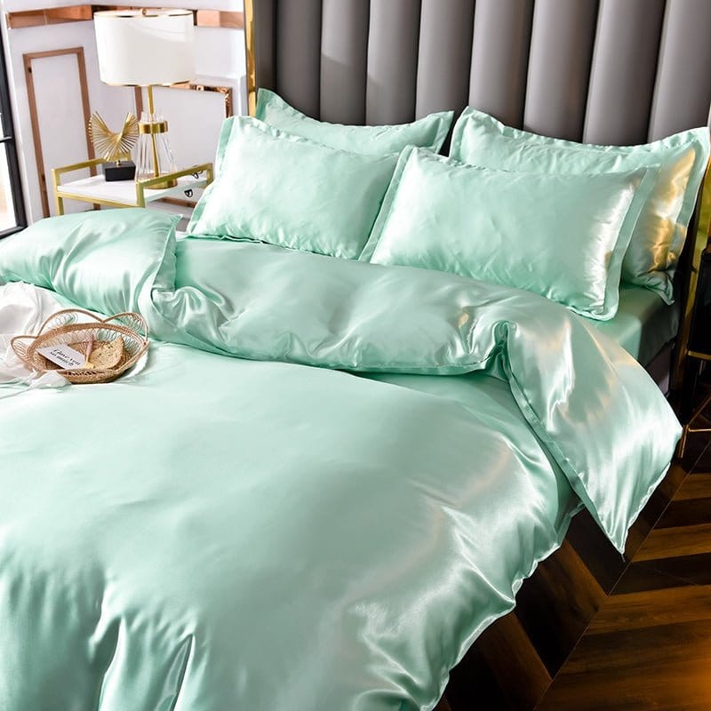 Verde opaline type satin - Drap Fodera / Copripiumino / 2 taies d'oreiller