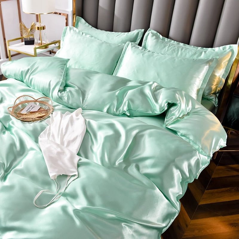 Verde opaline type satin - Drap Fodera / Copripiumino / 2 taies d'oreiller