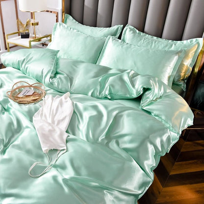 Verde opaline type satin - Drap Fodera / Copripiumino / 2 taies d'oreiller
