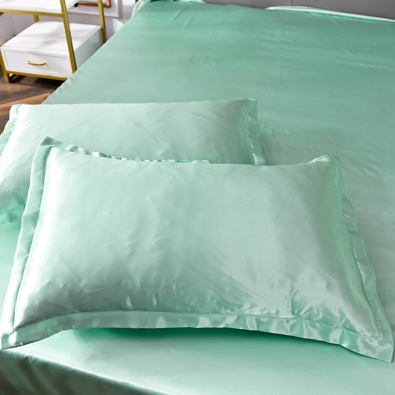 Verde opaline type satin - Drap Fodera / Copripiumino / 2 taies d'oreiller