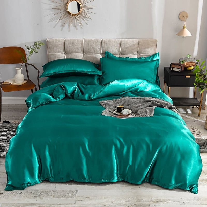Verde type satin - Drap Fodera / Copripiumino / 2 taies d'oreiller