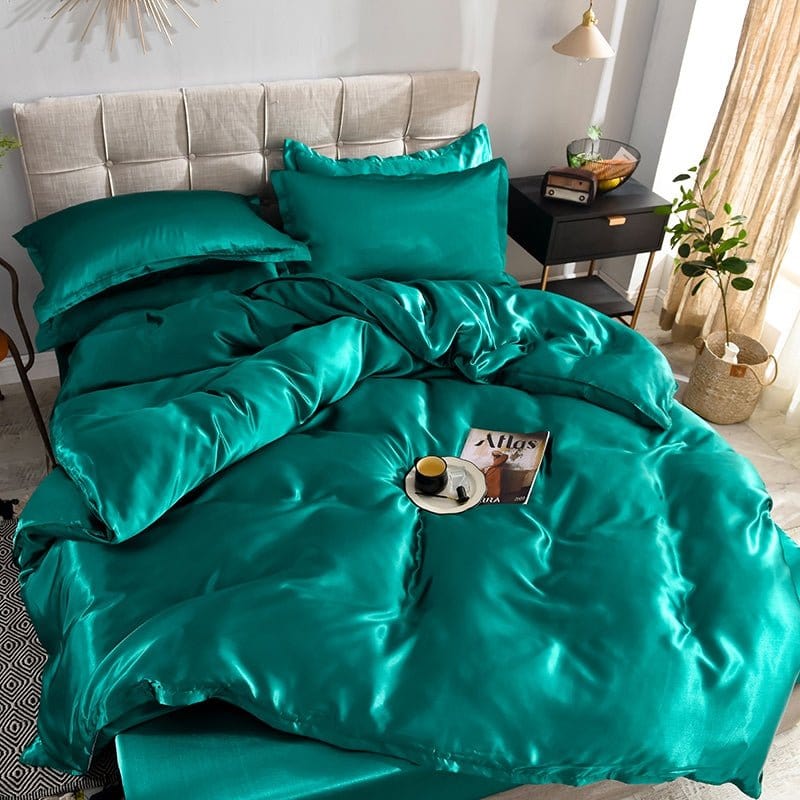 Verde type satin - Drap Fodera / Copripiumino / 2 taies d'oreiller