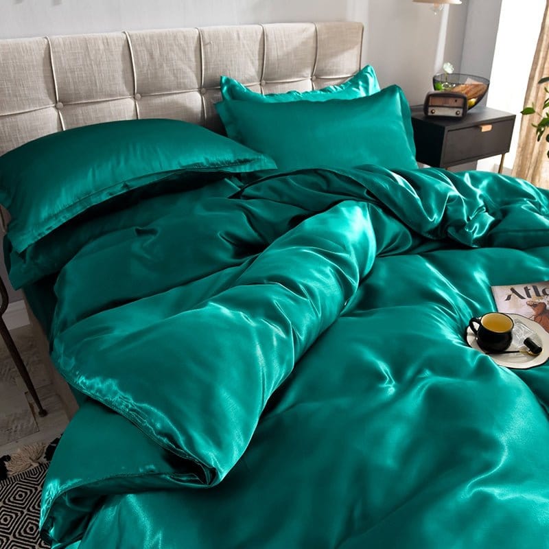Verde type satin - Drap Fodera / Copripiumino / 2 taies d'oreiller