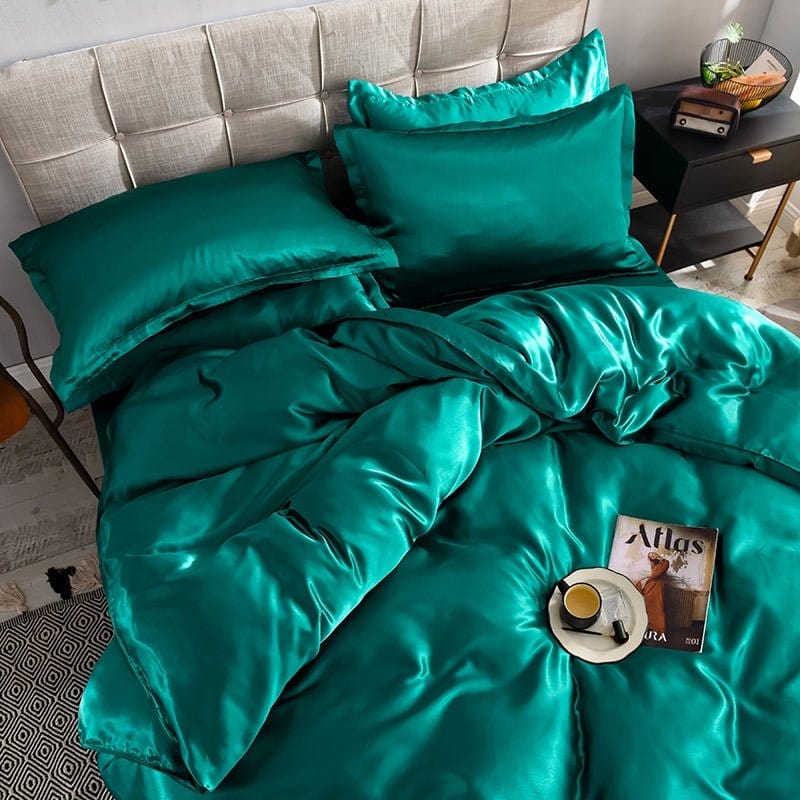 Verde type satin - Drap Fodera / Copripiumino / 2 taies d'oreiller