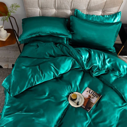 Verde type satin - Drap Fodera / Copripiumino / 2 taies d'oreiller