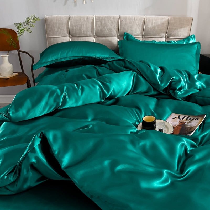 Verde type satin - Drap Fodera / Copripiumino / 2 taies d'oreiller