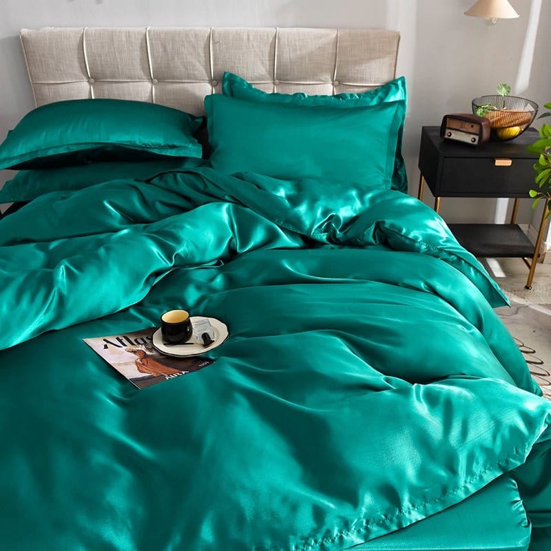 Verde type satin - Drap Fodera / Copripiumino / 2 taies d'oreiller