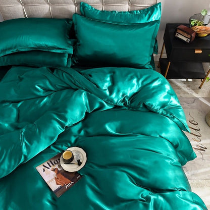 Verde type satin - Drap Fodera / Copripiumino / 2 taies d'oreiller