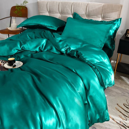 Verde type satin - Drap Fodera / Copripiumino / 2 taies d'oreiller