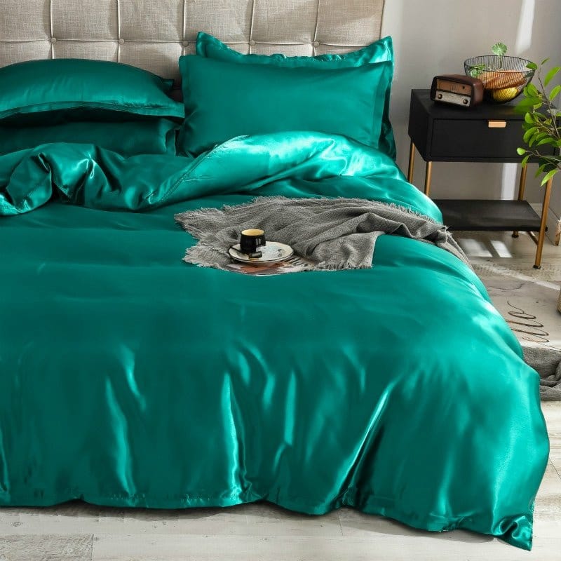 Verde type satin - Drap Fodera / Copripiumino / 2 taies d'oreiller