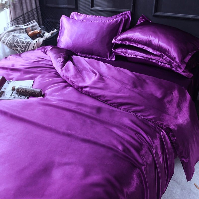 Violet type satin - Drap Fodera / Copripiumino / 2 taies d'oreiller