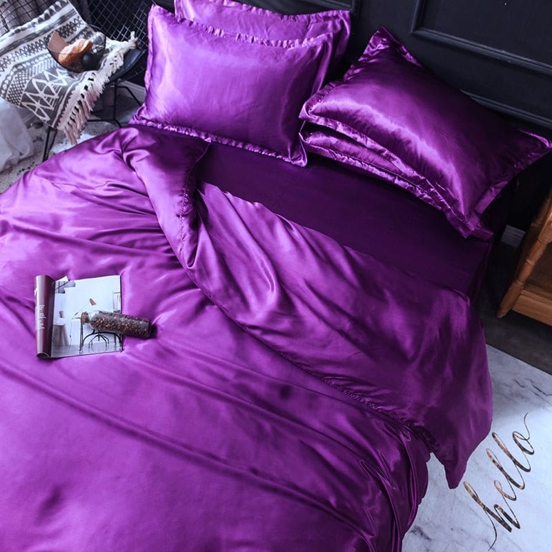 Violet type satin - Drap Fodera / Copripiumino / 2 taies d'oreiller
